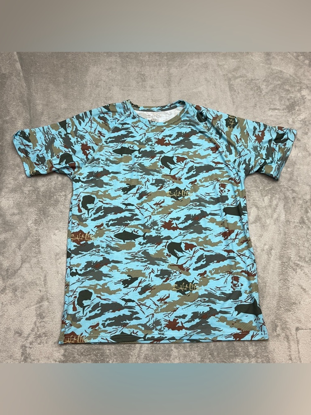 Salt Life SLX Camo Performance Shirt XXL Fishing UV Teal All over Print